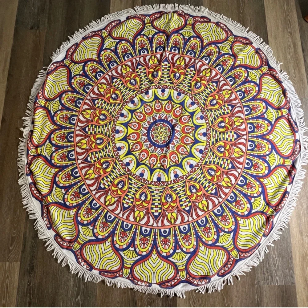 Round Mandala Beach Towel Unisex OS Multicolor‎ Excellent Tassel Fringe